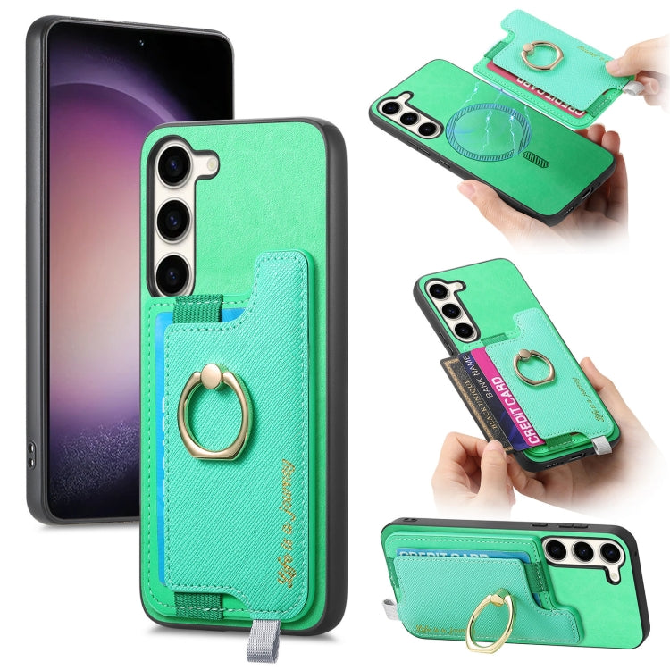 Retro Cross Leather Ring Horizontal Insert Card Bag MagSafe Phone Case, For Samsung Galaxy S23+ 5G, For Samsung Galaxy S23 5G, For Samsung Galaxy A16