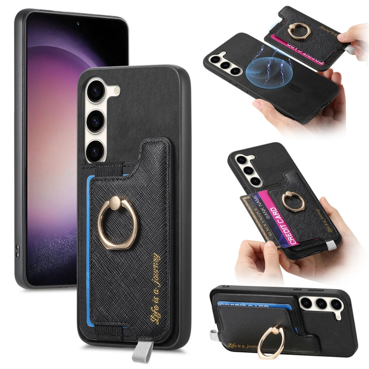 Retro Cross Leather Ring Horizontal Insert Card Bag MagSafe Phone Case, For Samsung Galaxy S23+ 5G, For Samsung Galaxy S23 5G, For Samsung Galaxy A16
