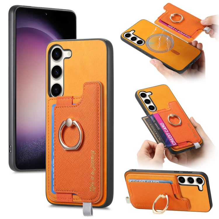Retro Cross Leather Ring Horizontal Insert Card Bag MagSafe Phone Case, For Samsung Galaxy S23+ 5G, For Samsung Galaxy S23 5G, For Samsung Galaxy A16