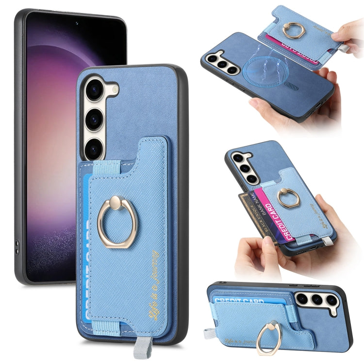 Retro Cross Leather Ring Horizontal Insert Card Bag MagSafe Phone Case, For Samsung Galaxy S23+ 5G, For Samsung Galaxy S23 5G, For Samsung Galaxy A16