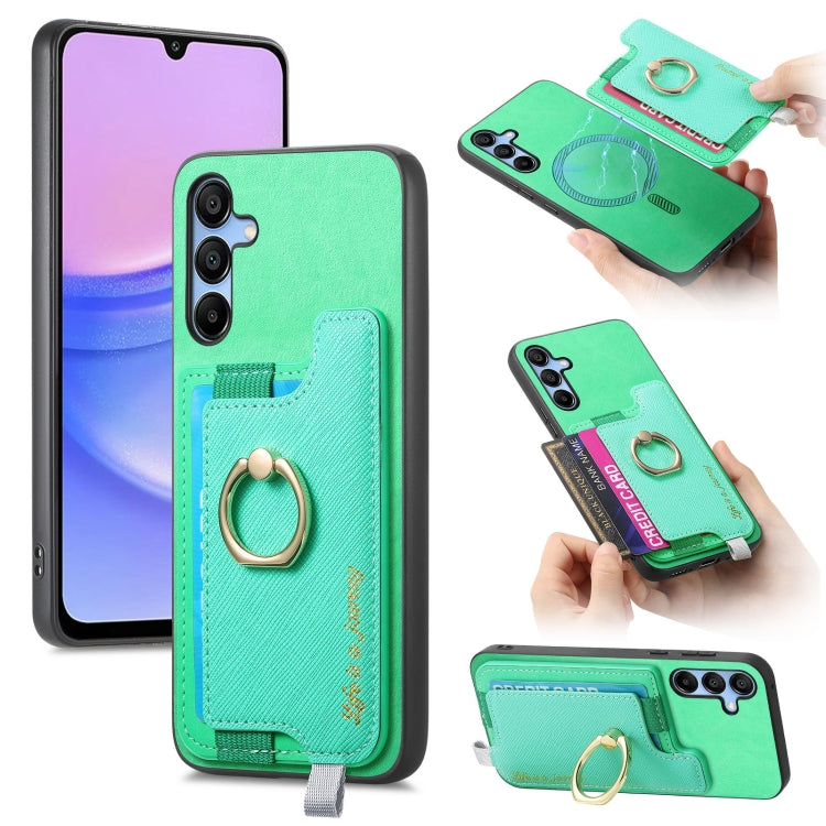 Retro Cross Leather Ring Horizontal Insert Card Bag MagSafe Phone Case, For Samsung Galaxy S23 FE 5G, For Samsung Galaxy M14 5G, For Samsung Galaxy A24 5G