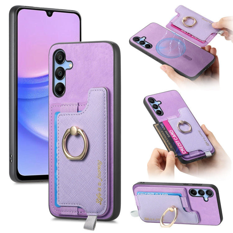 Retro Cross Leather Ring Horizontal Insert Card Bag MagSafe Phone Case, For Samsung Galaxy S23+ 5G, For Samsung Galaxy S23 5G, For Samsung Galaxy A16