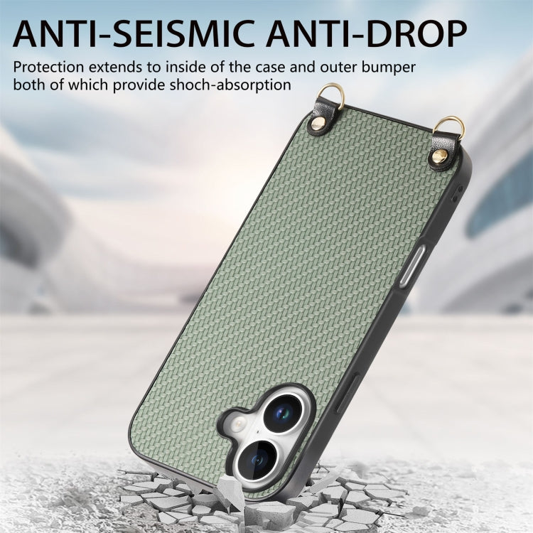Carbon Fiber Texture Leather Back Phone Case with Crossbody Strap, For iPhone 16, For iPhone 15 Pro Max, For iPhone 15 Pro, For iPhone 15 Plus