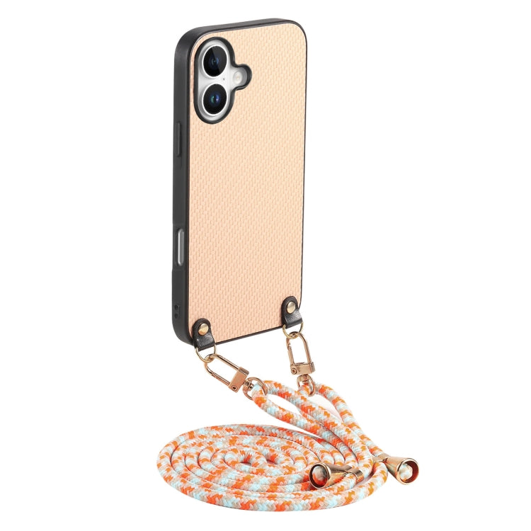 Carbon Fiber Texture Leather Back Phone Case with Crossbody Strap, For iPhone 16, For iPhone 15 Pro Max, For iPhone 15 Pro, For iPhone 15 Plus
