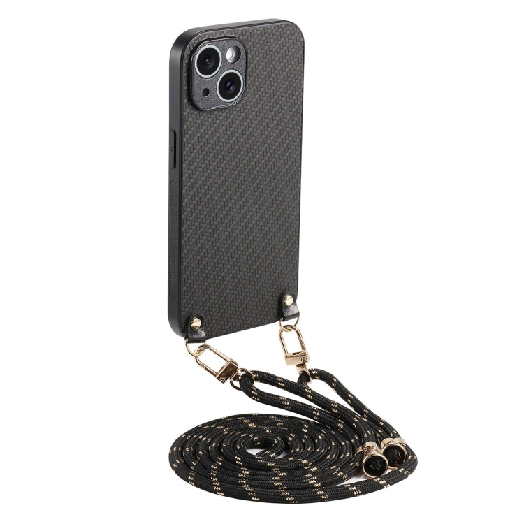 Carbon Fiber Texture Leather Back Phone Case with Crossbody Strap, For iPhone 13 mini, For iPhone 12, For iPhone 12 Pro Max, For iPhone 12 Pro