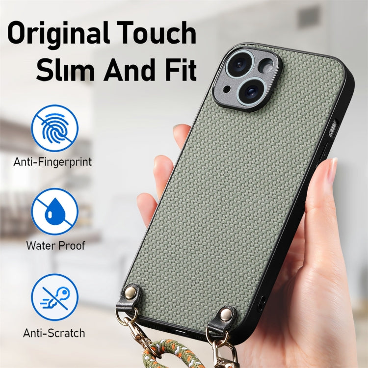 Carbon Fiber Texture Leather Back Phone Case with Crossbody Strap, For iPhone 12 mini, For iPhone 11 Pro Max, For iPhone 11, For iPhone 11 Pro