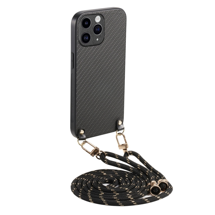 Carbon Fiber Texture Leather Back Phone Case with Crossbody Strap, For iPhone 12 mini, For iPhone 11 Pro Max, For iPhone 11, For iPhone 11 Pro