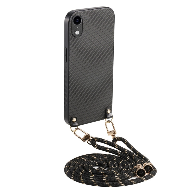 Carbon Fiber Texture Leather Back Phone Case with Crossbody Strap, For iPhone XR, For iPhone XS Max, For iPhone 7 / 8 / SE 2022 / SE 2020, For iPhone X / XS