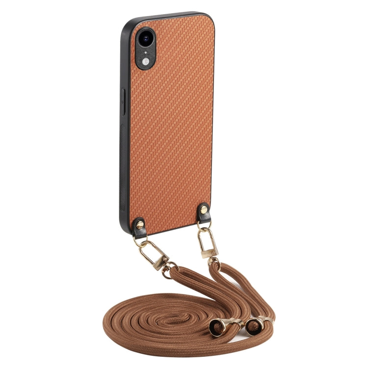 Carbon Fiber Texture Leather Back Phone Case with Crossbody Strap, For iPhone XR, For iPhone XS Max, For iPhone 7 / 8 / SE 2022 / SE 2020, For iPhone X / XS
