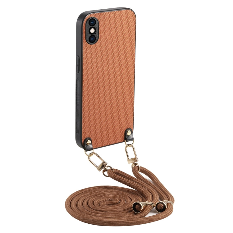 Carbon Fiber Texture Leather Back Phone Case with Crossbody Strap, For iPhone XR, For iPhone XS Max, For iPhone 7 / 8 / SE 2022 / SE 2020, For iPhone X / XS