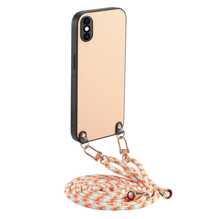 Carbon Fiber Texture Leather Back Phone Case with Crossbody Strap, For iPhone XR, For iPhone XS Max, For iPhone 7 / 8 / SE 2022 / SE 2020, For iPhone X / XS