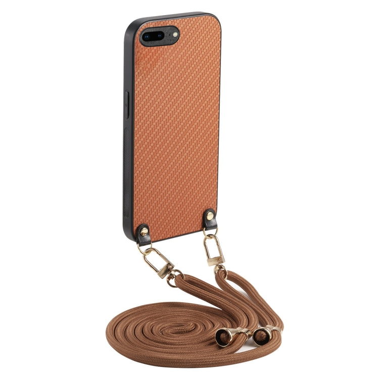 Carbon Fiber Texture Leather Back Phone Case with Crossbody Strap, For iPhone 7 Plus / 8 Plus, For iPhone 6 Plus / 6s Plus, For iPhone 6 / 6s