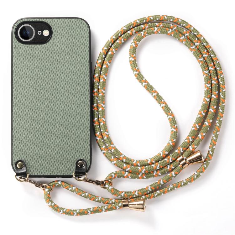 Carbon Fiber Texture Leather Back Phone Case with Crossbody Strap, For iPhone 16e, For iPhone 16 Pro Max, For iPhone 16 Pro, For iPhone 16 Plus