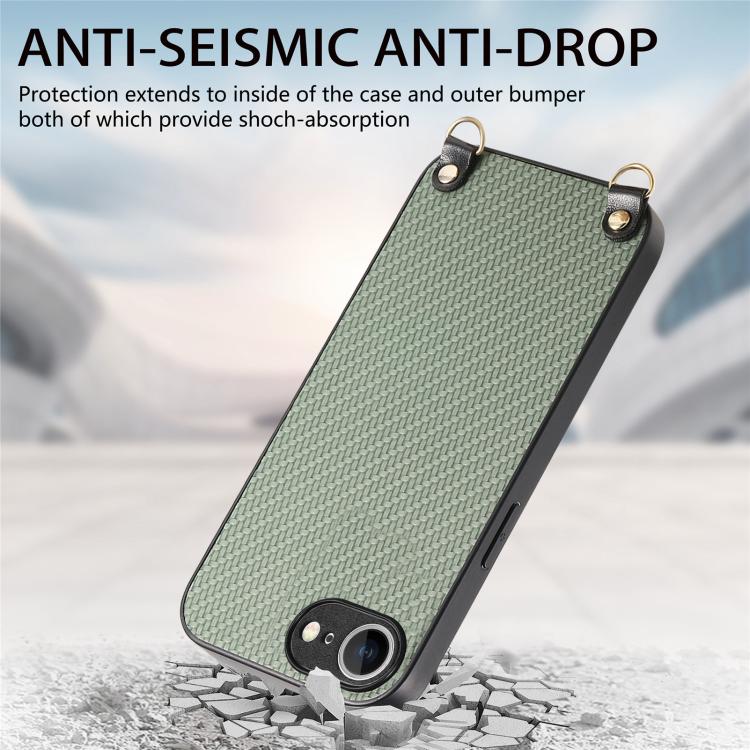Carbon Fiber Texture Leather Back Phone Case with Crossbody Strap, For iPhone 16e, For iPhone 16 Pro Max, For iPhone 16 Pro, For iPhone 16 Plus