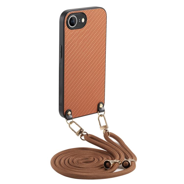 Carbon Fiber Texture Leather Back Phone Case with Crossbody Strap, For iPhone 16e, For iPhone 16 Pro Max, For iPhone 16 Pro, For iPhone 16 Plus