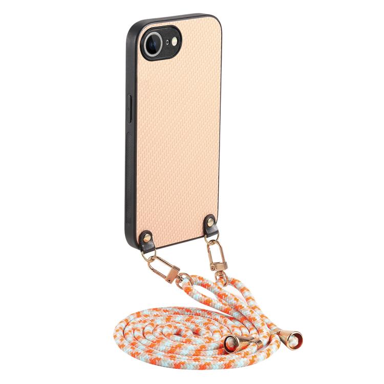 Carbon Fiber Texture Leather Back Phone Case with Crossbody Strap, For iPhone 16e, For iPhone 16 Pro Max, For iPhone 16 Pro, For iPhone 16 Plus