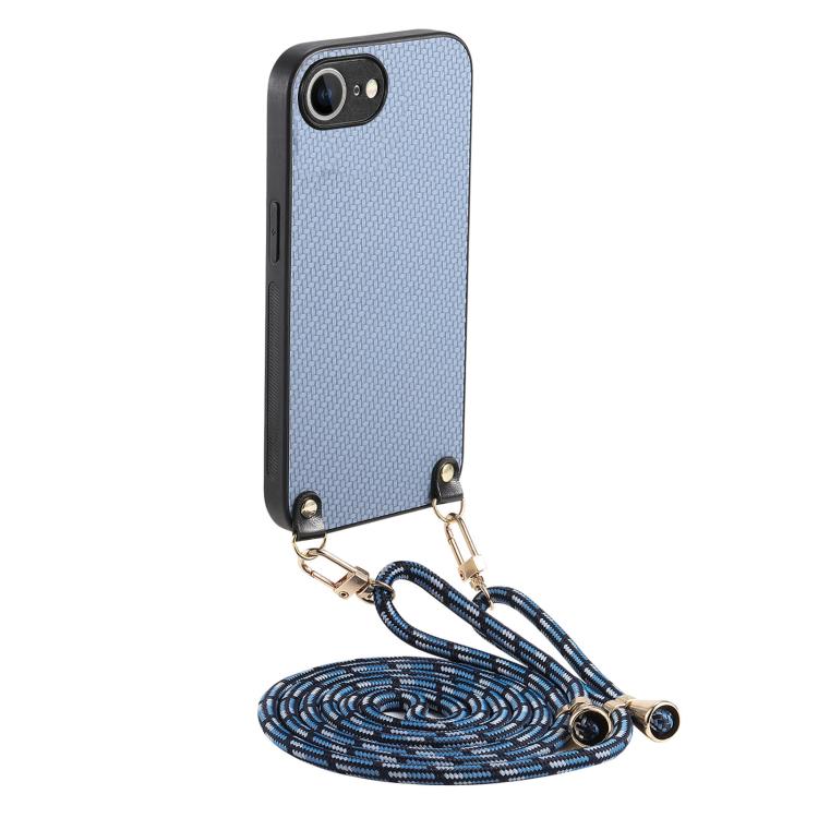 Carbon Fiber Texture Leather Back Phone Case with Crossbody Strap, For iPhone 16e, For iPhone 16 Pro Max, For iPhone 16 Pro, For iPhone 16 Plus