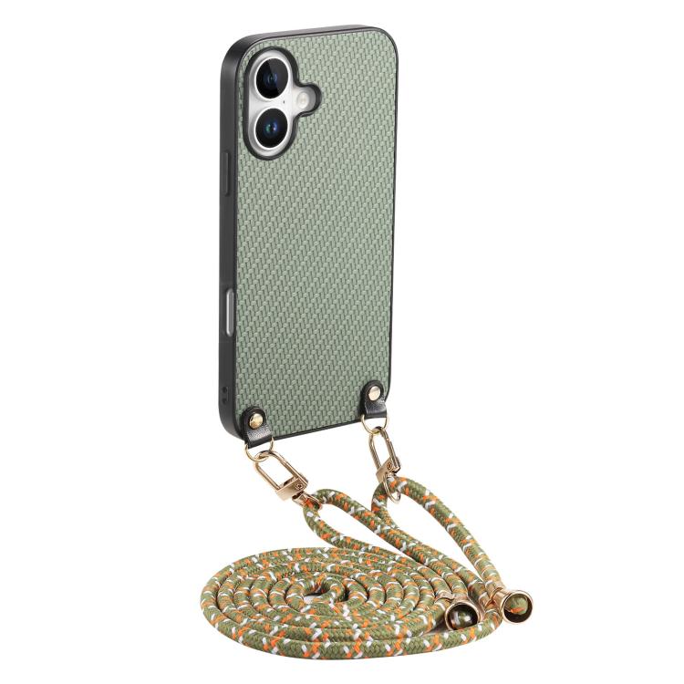 Carbon Fiber Texture Leather Back Phone Case with Crossbody Strap