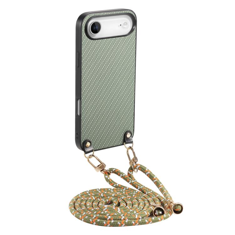 Carbon Fiber Texture Leather Back Phone Case with Crossbody Strap