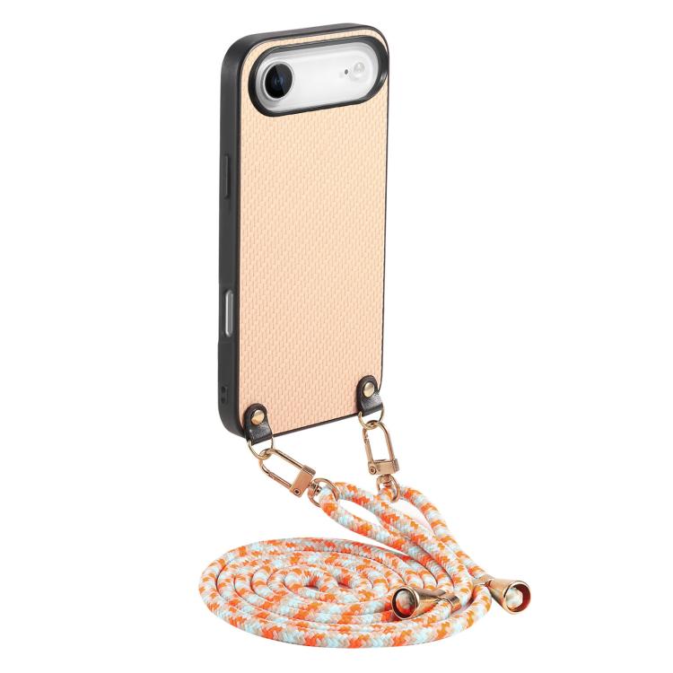 Carbon Fiber Texture Leather Back Phone Case with Crossbody Strap
