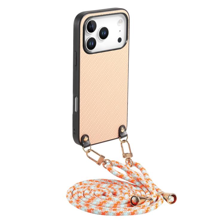 Carbon Fiber Texture Leather Back Phone Case with Crossbody Strap