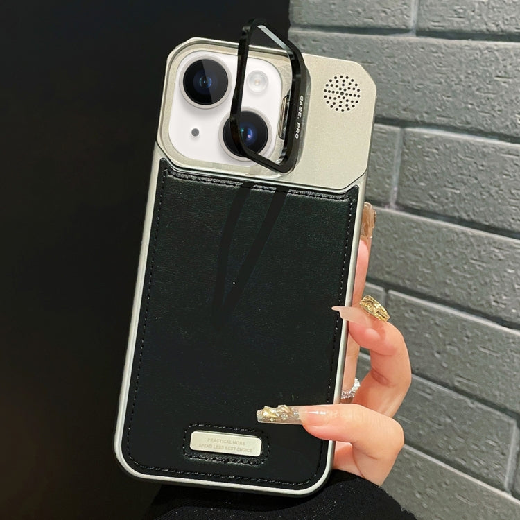 Metal Holder Plain Leather MagSafe Phone Case, For iPhone 15 Pro Max, For iPhone 15 Pro, For iPhone 15 Plus, For iPhone 15