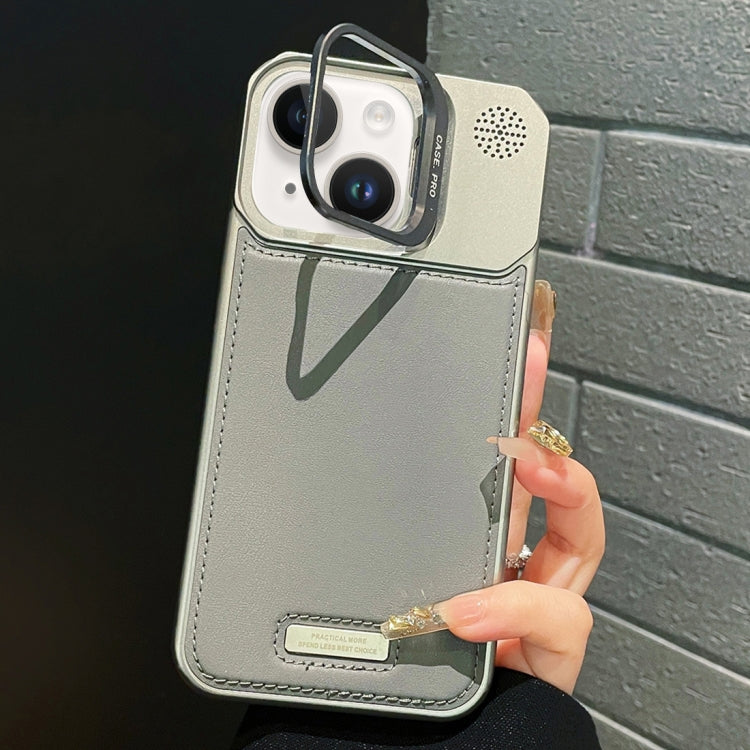 Metal Holder Plain Leather MagSafe Phone Case, For iPhone 15 Pro Max, For iPhone 15 Pro, For iPhone 15 Plus, For iPhone 15