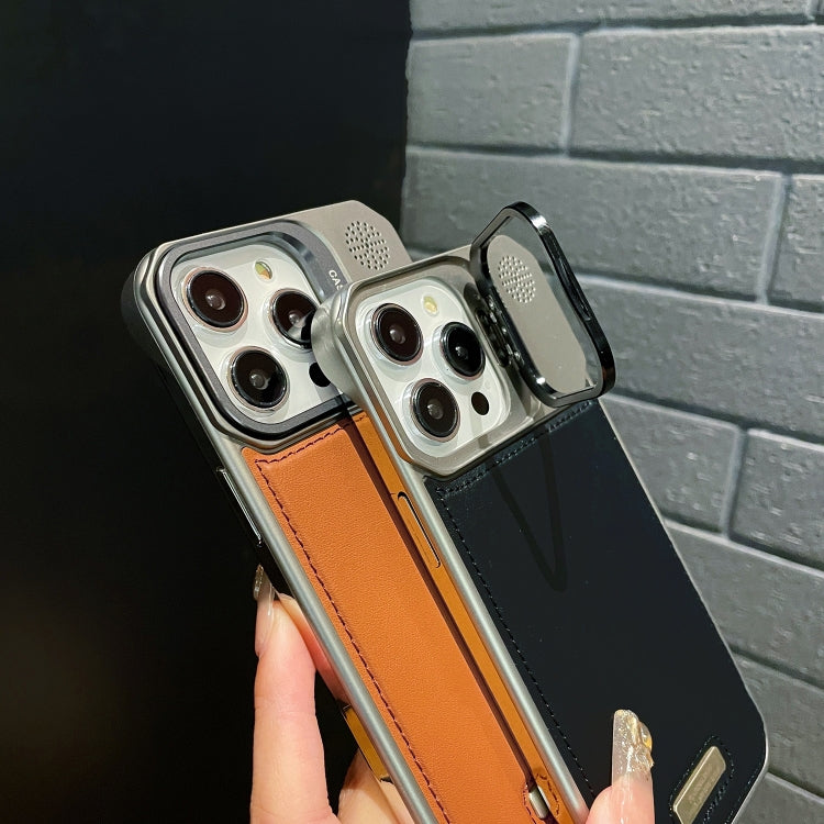 Metal Holder Plain Leather MagSafe Phone Case, For iPhone 15 Pro Max, For iPhone 15 Pro, For iPhone 15 Plus, For iPhone 15