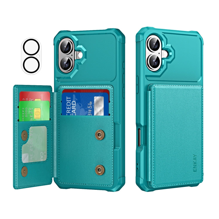 ENKAY Hat-Prince Card Slot Wallet TPU Back Leather Phone Case with Lens Film, For iPhone 16 Pro Max, For iPhone 16 Pro, For iPhone 16 Plus, For iPhone 16