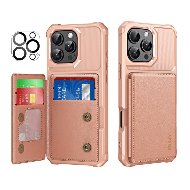 ENKAY Hat-Prince Card Slot Wallet TPU Back Leather Phone Case with Lens Film, For iPhone 15 Pro Max, For iPhone 15 Pro, For iPhone 15 Plus, For iPhone 15