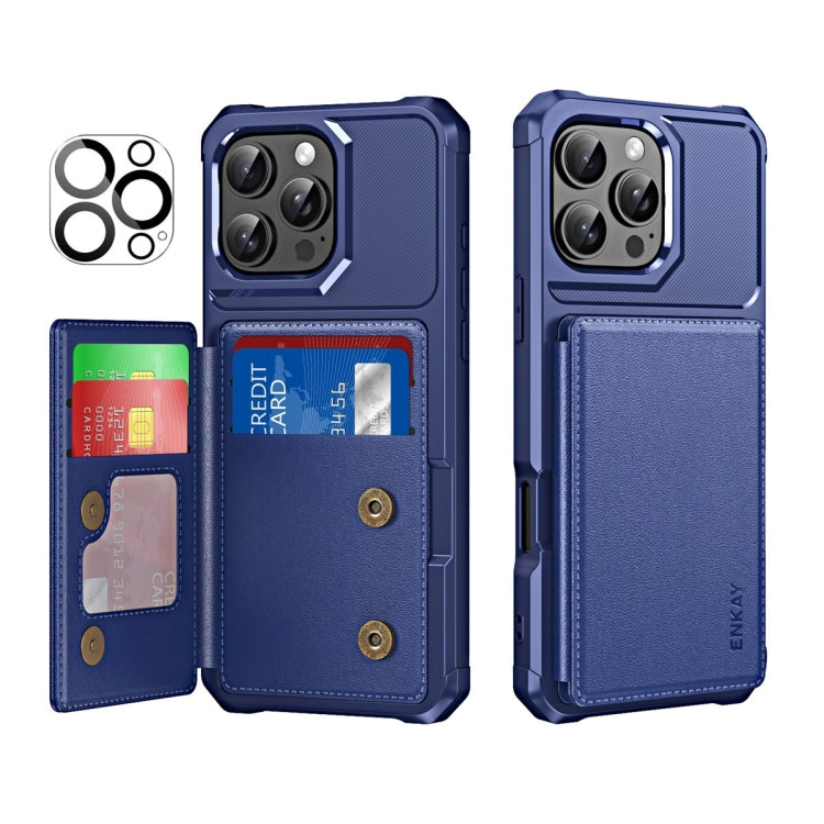 ENKAY Hat-Prince Card Slot Wallet TPU Back Leather Phone Case with Lens Film, For iPhone 15 Pro Max, For iPhone 15 Pro, For iPhone 15 Plus, For iPhone 15