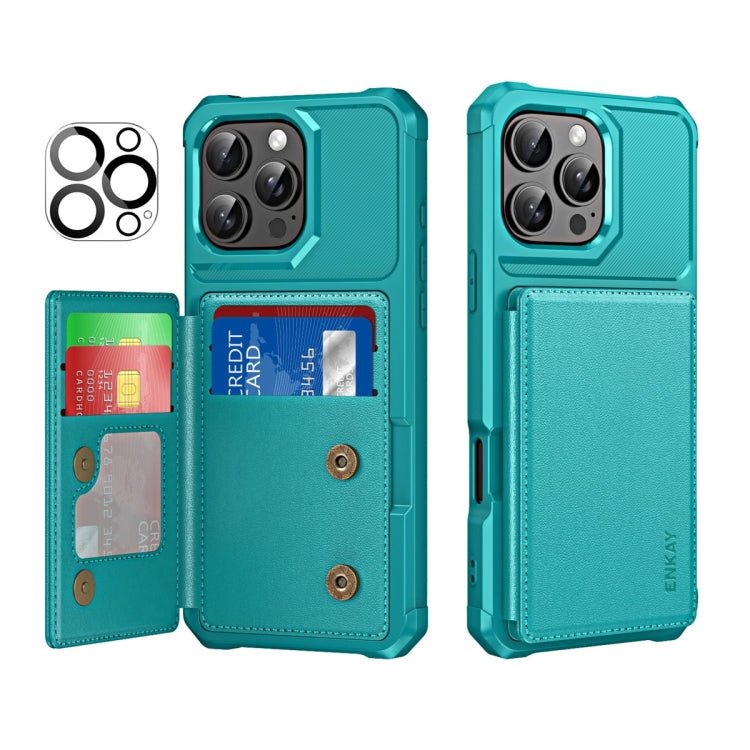 ENKAY Hat-Prince Card Slot Wallet TPU Back Leather Phone Case with Lens Film, For iPhone 15 Pro Max, For iPhone 15 Pro, For iPhone 15 Plus, For iPhone 15