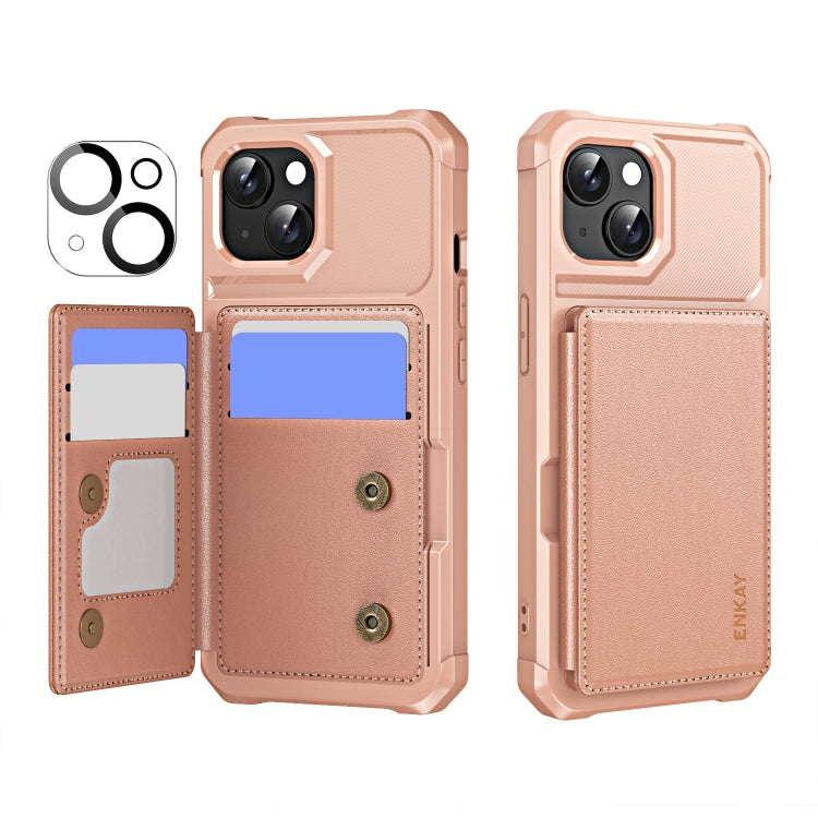 ENKAY Hat-Prince Card Slot Wallet TPU Back Leather Phone Case with Lens Film, For iPhone 15 Pro Max, For iPhone 15 Pro, For iPhone 15 Plus, For iPhone 15