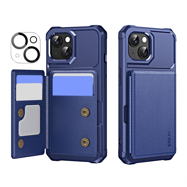 ENKAY Hat-Prince Card Slot Wallet TPU Back Leather Phone Case with Lens Film, For iPhone 15 Pro Max, For iPhone 15 Pro, For iPhone 15 Plus, For iPhone 15