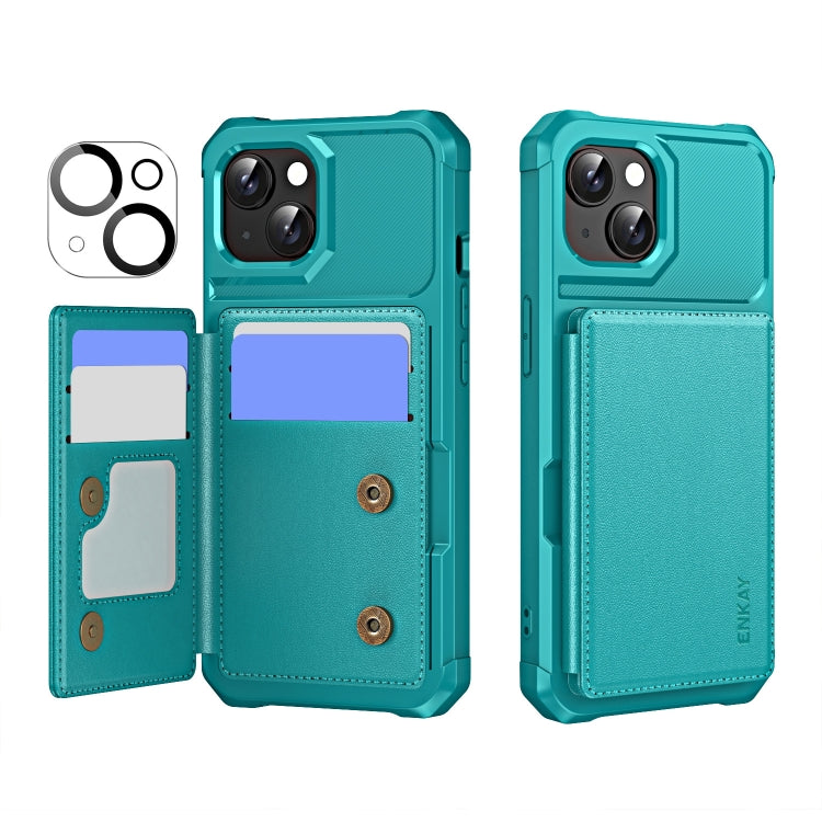 ENKAY Hat-Prince Card Slot Wallet TPU Back Leather Phone Case with Lens Film, For iPhone 15 Pro Max, For iPhone 15 Pro, For iPhone 15 Plus, For iPhone 15