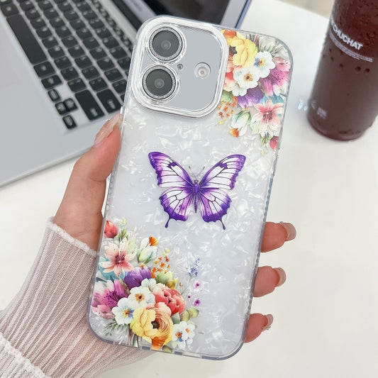 Plating Texture Butterfly TPU Phone Case with Glitter Lens Film, For iPhone 16, For iPhone 15 Pro Max, For iPhone 15 Pro, For iPhone 15