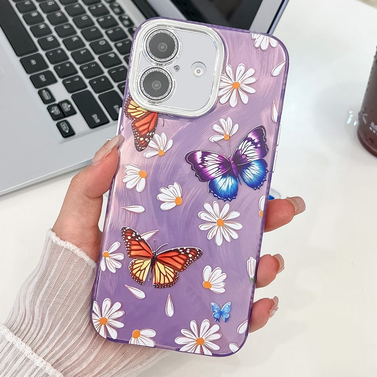 Plating Texture Butterfly TPU Phone Case with Glitter Lens Film, For iPhone 16, For iPhone 15 Pro Max, For iPhone 15 Pro, For iPhone 15