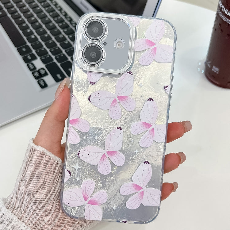 Plating Texture Butterfly TPU Phone Case with Glitter Lens Film, For iPhone 16, For iPhone 15 Pro Max, For iPhone 15 Pro, For iPhone 15