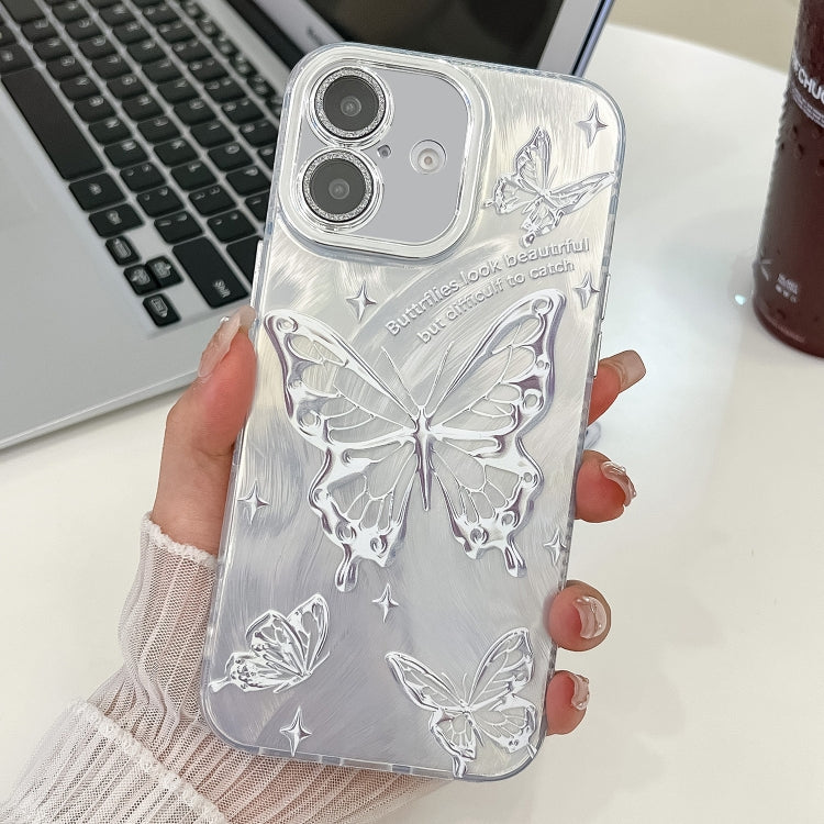 Plating Texture Butterfly TPU Phone Case with Glitter Lens Film, For iPhone 16, For iPhone 15 Pro Max, For iPhone 15 Pro, For iPhone 15