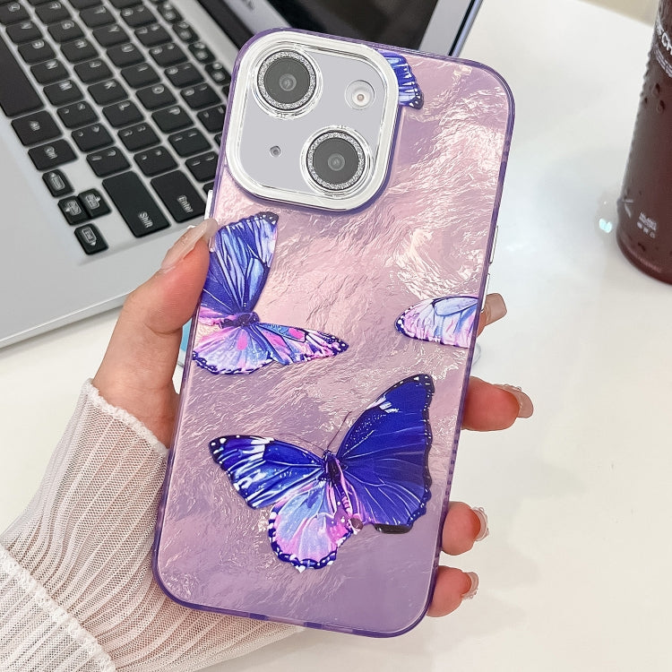 Plating Texture Butterfly TPU Phone Case with Glitter Lens Film, For iPhone 16, For iPhone 15 Pro Max, For iPhone 15 Pro, For iPhone 15