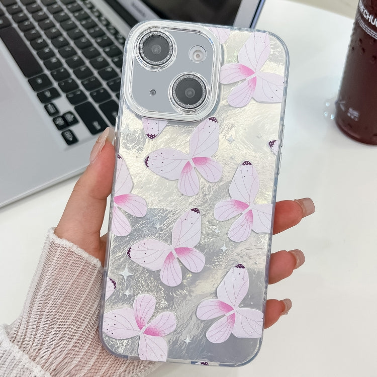 Plating Texture Butterfly TPU Phone Case with Glitter Lens Film, For iPhone 16, For iPhone 15 Pro Max, For iPhone 15 Pro, For iPhone 15