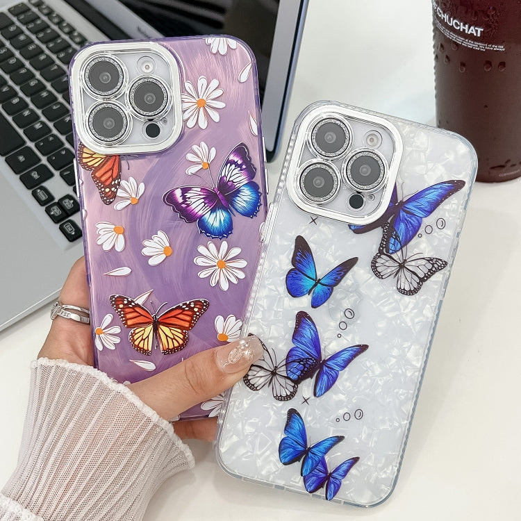 Plating Texture Butterfly TPU Phone Case with Glitter Lens Film, For iPhone 16, For iPhone 15 Pro Max, For iPhone 15 Pro, For iPhone 15