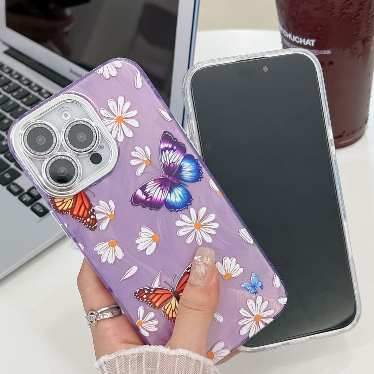 Plating Texture Butterfly TPU Phone Case with Glitter Lens Film, For iPhone 16, For iPhone 15 Pro Max, For iPhone 15 Pro, For iPhone 15