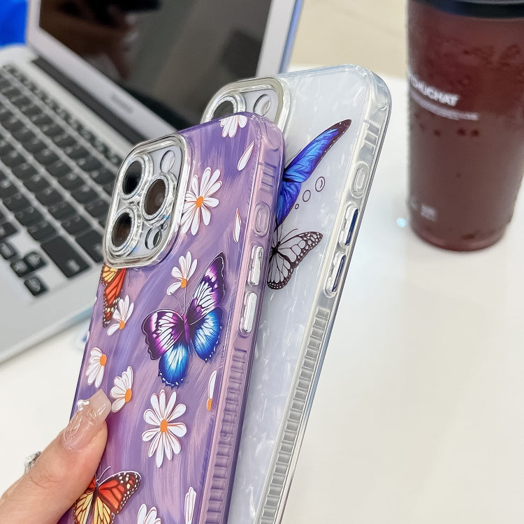Plating Texture Butterfly TPU Phone Case with Glitter Lens Film, For iPhone 16, For iPhone 15 Pro Max, For iPhone 15 Pro, For iPhone 15