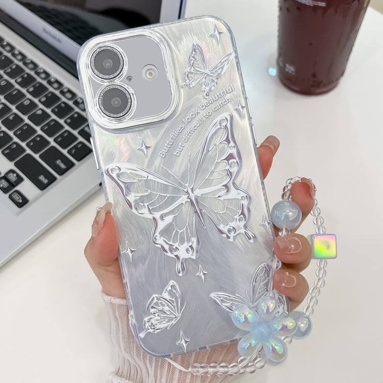 Plating Texture Butterfly Wristband TPU Phone Case with Glitter Lens Film, For iPhone 16e, For iPhone 16 Pro Max, For iPhone 16 Pro, For iPhone 16 Plus
