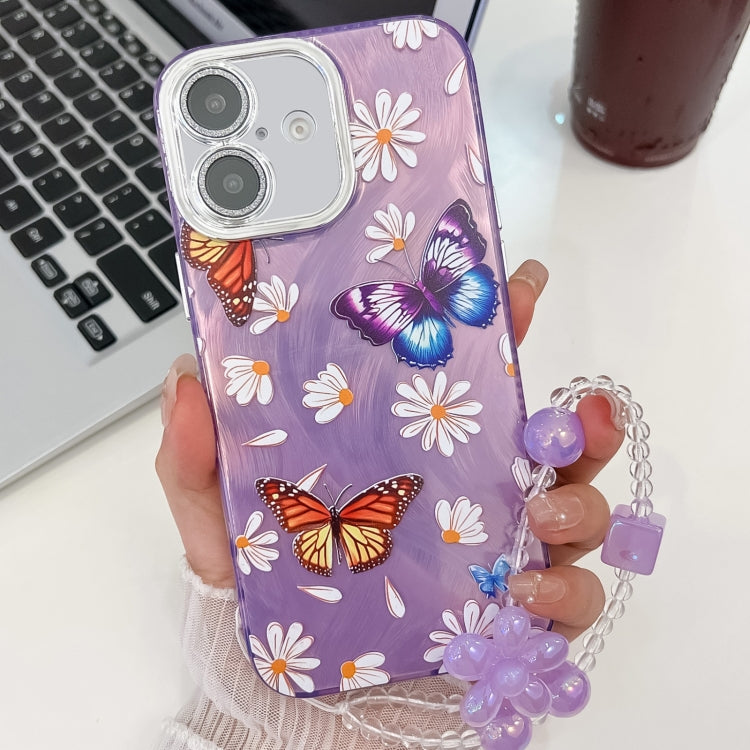 Plating Texture Butterfly Wristband TPU Phone Case with Glitter Lens Film, For iPhone 16, For iPhone 15 Pro Max, For iPhone 15 Pro, For iPhone 15