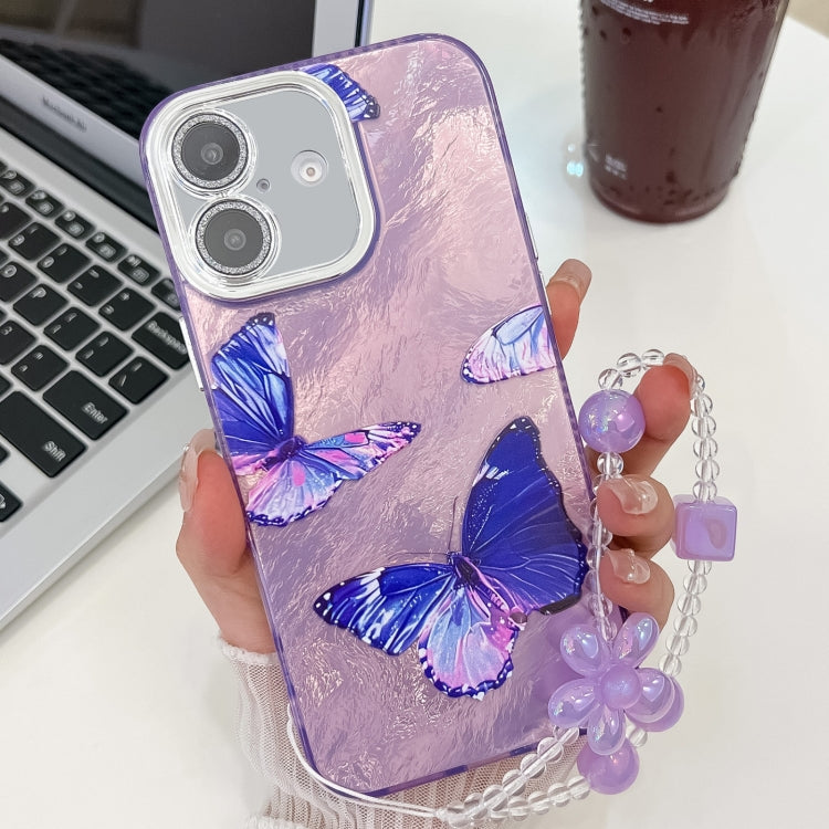 Plating Texture Butterfly Wristband TPU Phone Case with Glitter Lens Film, For iPhone 16, For iPhone 15 Pro Max, For iPhone 15 Pro, For iPhone 15