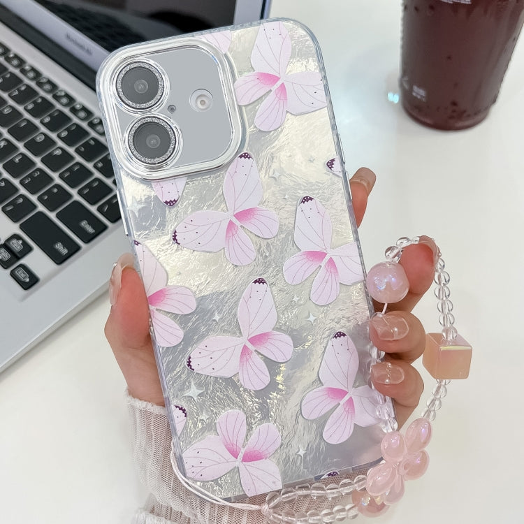Plating Texture Butterfly Wristband TPU Phone Case with Glitter Lens Film, For iPhone 16, For iPhone 15 Pro Max, For iPhone 15 Pro, For iPhone 15