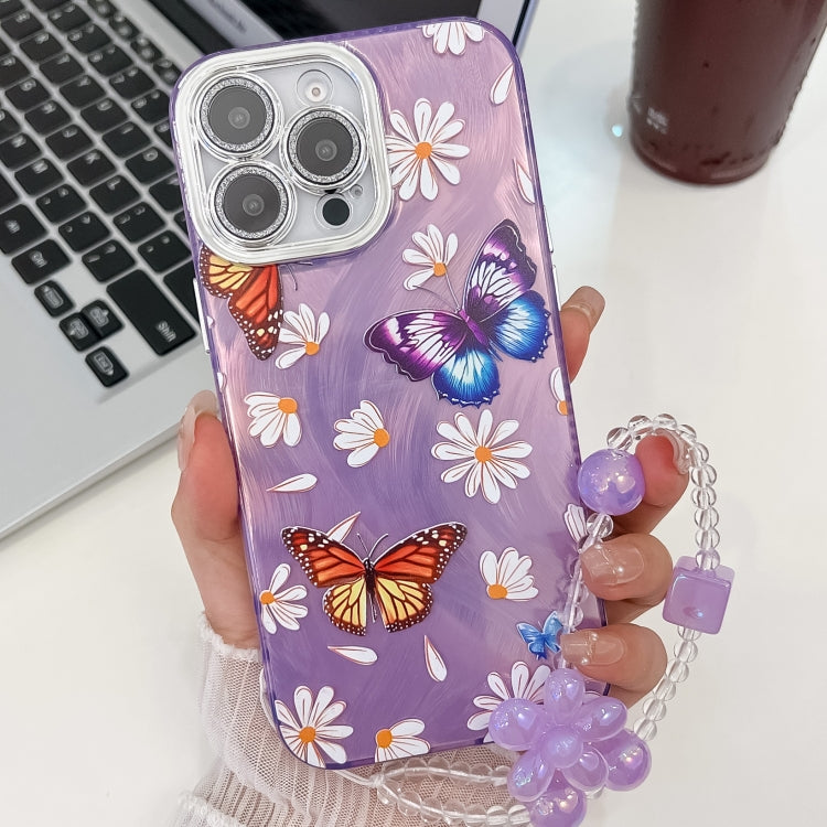 Plating Texture Butterfly Wristband TPU Phone Case with Glitter Lens Film, For iPhone 16, For iPhone 15 Pro Max, For iPhone 15 Pro, For iPhone 15