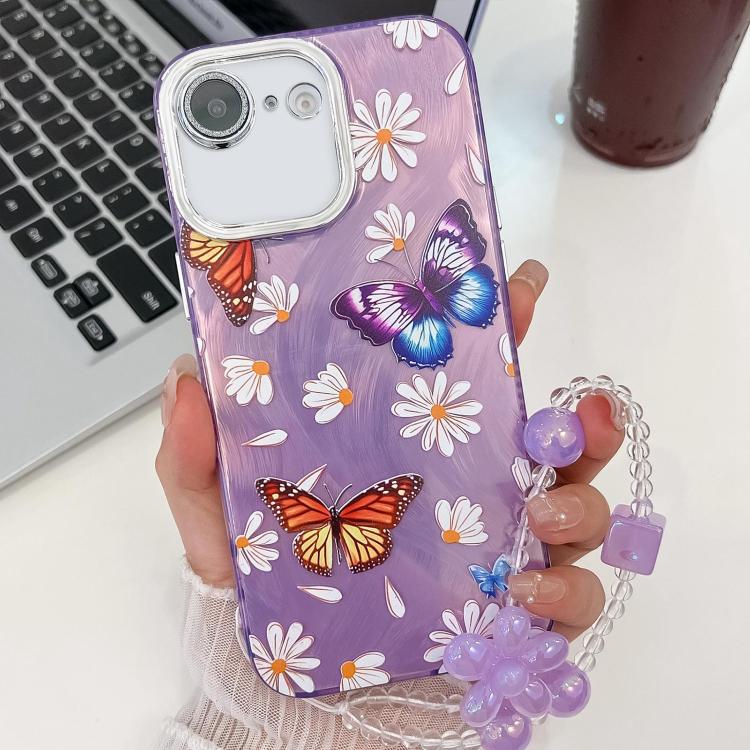Plating Texture Butterfly Wristband TPU Phone Case with Glitter Lens Film, For iPhone 16e, For iPhone 16 Pro Max, For iPhone 16 Pro, For iPhone 16 Plus